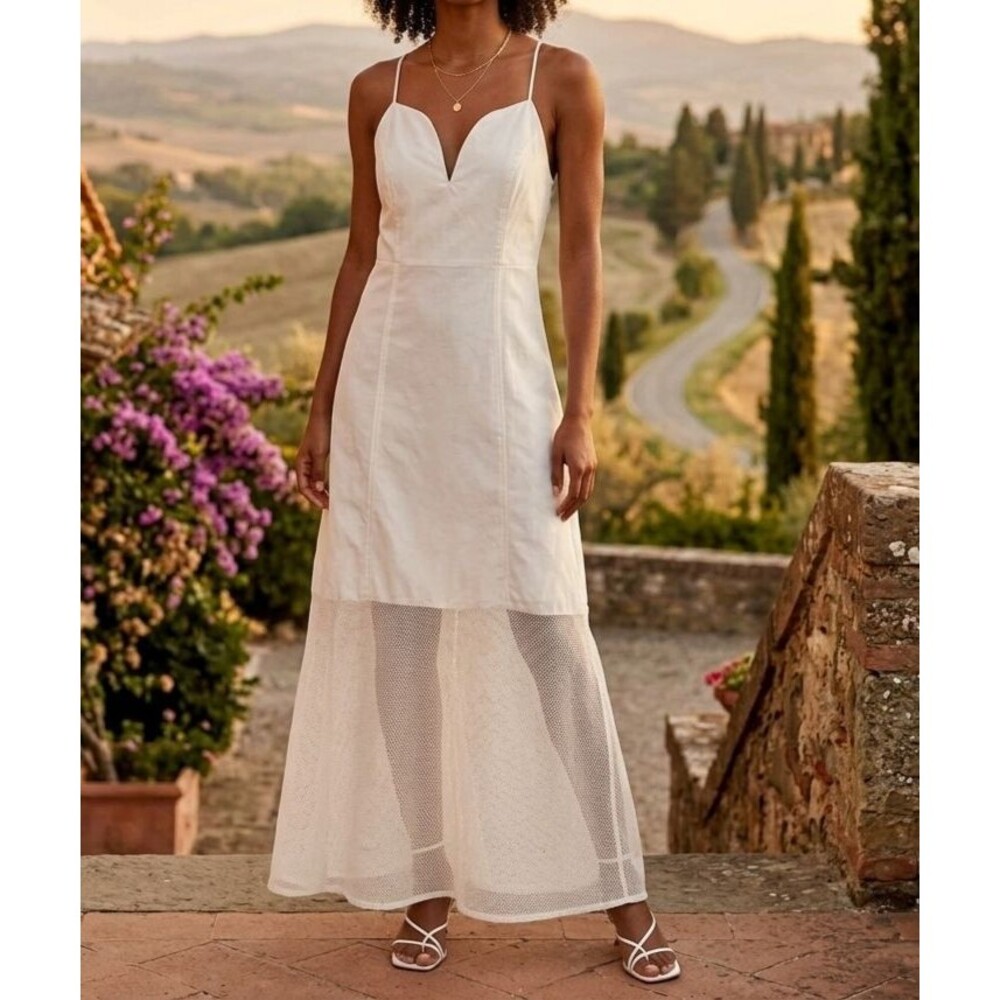 Free People Mesh Slip Women's Maxi Dress Sheer Sleeveless Ivory Solid S-6 281661